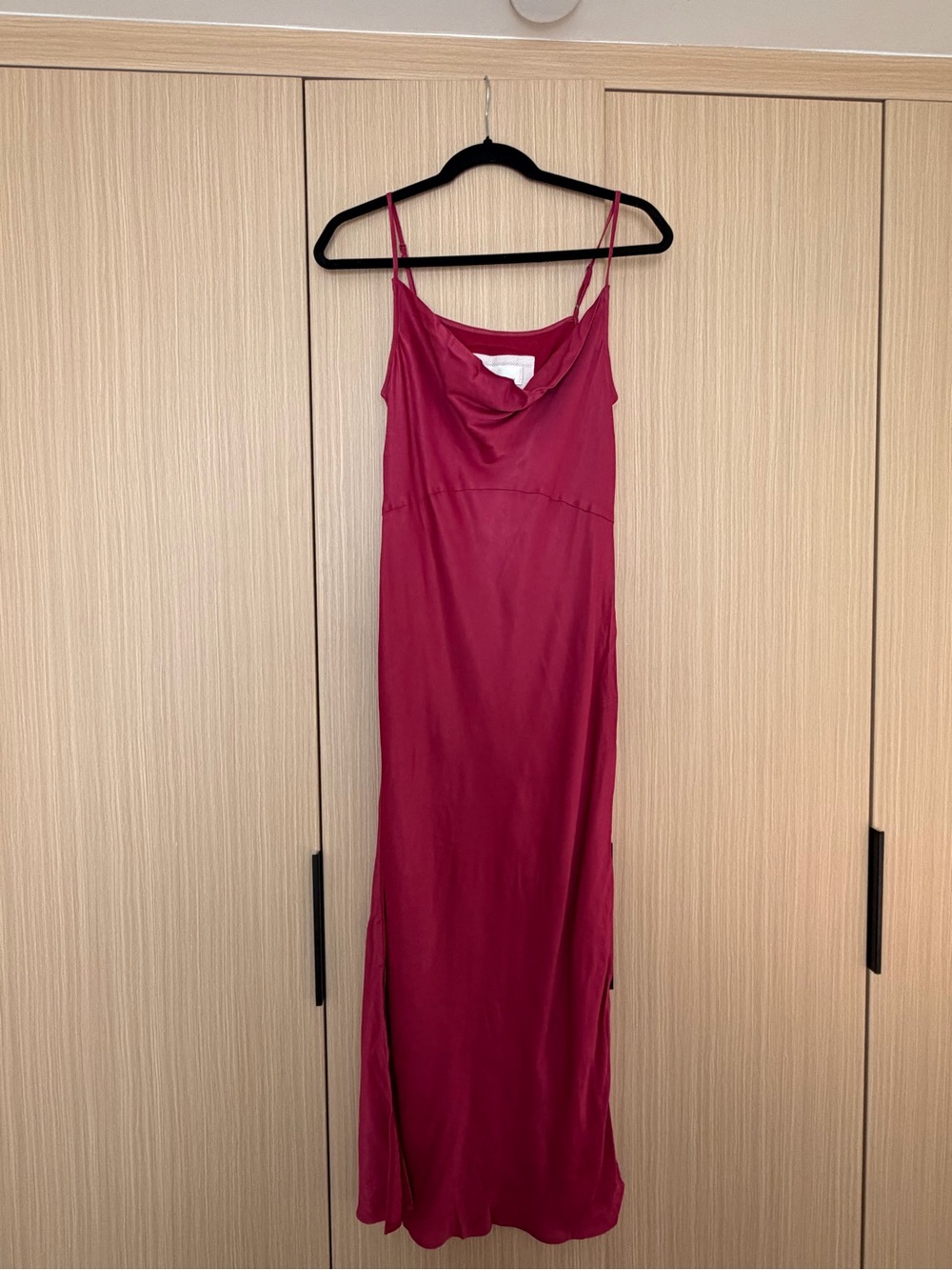 Anthropologie Satin Slip Maxi Dress in Berry